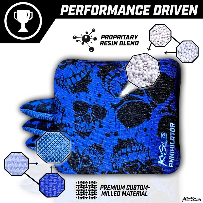 Killshots Store Cornhole | Annihilator Series | Limited Edition | Premium Cornhole Bags | Double-Sided Stick & Slide | Durable | Resin Filled | Regulation 6x6, 16oz | Set of 4 (Blue Reaper) - Image 5